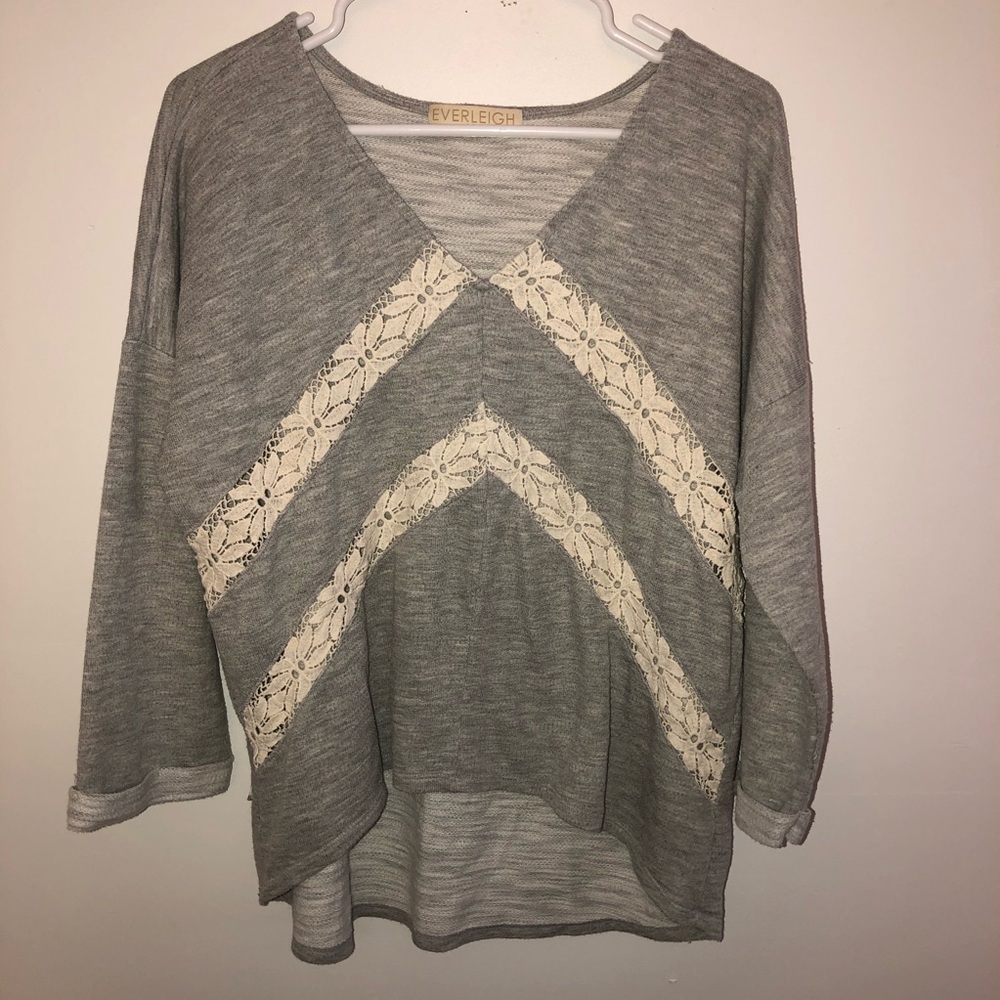 Everleigh Lace Insert Grey Sweatshirt Long Sleeve - Picture 2 of 6